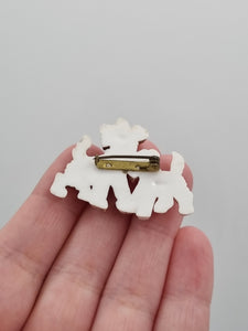 1940s Brown and White Celluloid Dog Brooch