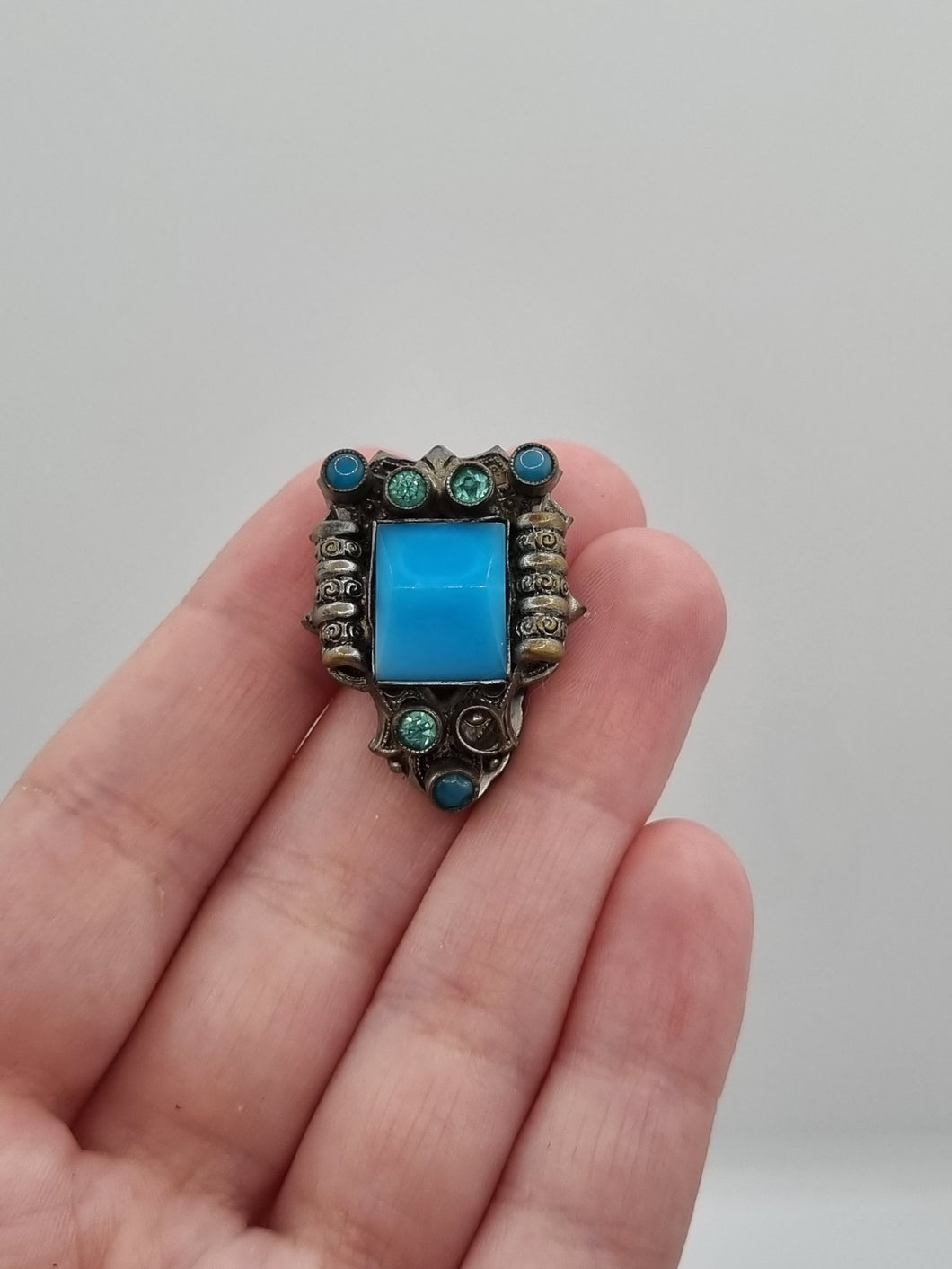 1930s Small Art Deco Blue Glass Dress Clip