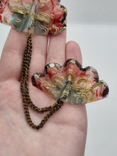 Load image into Gallery viewer, 1940s Handmade Rare Early Celluloid Fan Chatelaine Brooch
