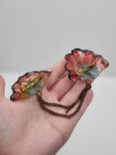 Load image into Gallery viewer, 1940s Handmade Rare Early Celluloid Fan Chatelaine Brooch
