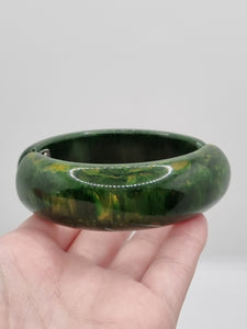 1940s Marbled Chunky Green Clamper Bangle