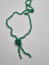 Load image into Gallery viewer, 1920s Faux Jade Green Glass Knotted Flapper Necklace
