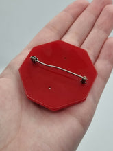 Load image into Gallery viewer, 1940s Red Bakelite and Metal Brooch
