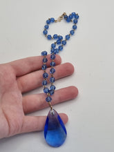 Load image into Gallery viewer, 1930s Blue Glass and Rolled Wire Drop Necklace
