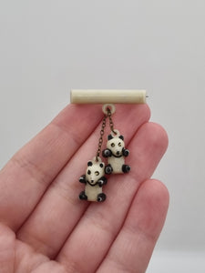 1940s Rare Celluloid Dangly Panda Brooch