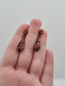 1930s Art Deco Orange and Purple Glass Dangly Earrings