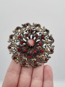 1930s Czech Filigree Huge Red Glass Brooch