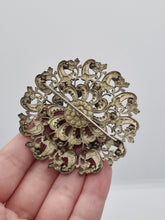 Load image into Gallery viewer, 1930s Czech Filigree Huge Red Glass Brooch
