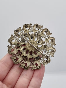 1930s Czech Filigree Huge Red Glass Brooch