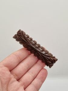 1940s Chocolate Brown Carved Bakelite Bar Brooch