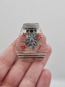 1930s Reverse Carved Glass Painted Silvered Flower Dress Clip