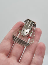 Load image into Gallery viewer, 1930s Reverse Carved Glass Painted Silvered Flower Dress Clip
