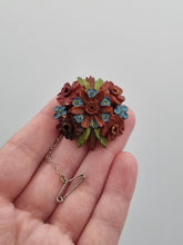 Load image into Gallery viewer, 1940s Chunky Carved Bakelite Forget Me Not and Rose Brooch

