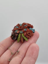 Load image into Gallery viewer, 1940s Chunky Carved Bakelite Forget Me Not and Rose Brooch
