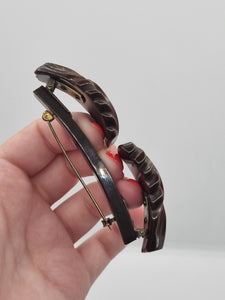 1940s Huge Chunky Chocolate Brown Articulated Bakelite Brooch
