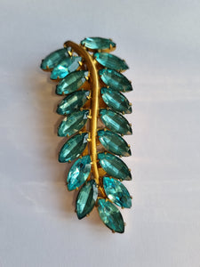 1930s Huge Art Deco Aqua Blue Glass Leaf Dress Clip