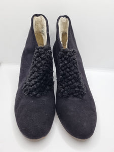 1940s Black Suede and Astrakhan Boots