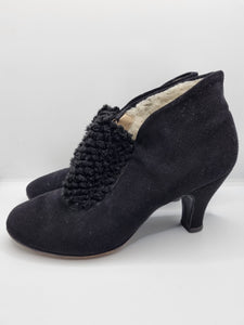 1940s Black Suede and Astrakhan Boots