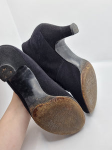1940s Black Suede and Astrakhan Boots