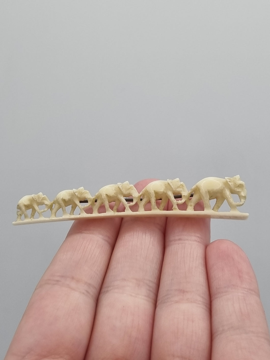 1940s Carved Long Elephants Bar Brooch