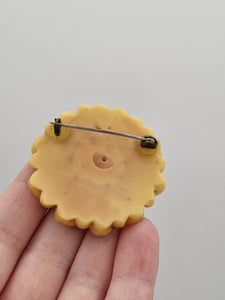 1940s Painted Green and Yellow Celluloid Flower Brooch
