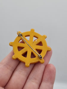 1940s Butterscotch Bakelite Ships Wheel Brooch