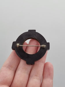 1940s Black Carved Bakelite Brooch