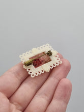 Load image into Gallery viewer, 1940s Tiny Reverse Carved Lucite and Celluloid Flower Brooch

