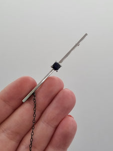 Edwardian 9ct White Gold Bar Brooch With Blue Stone