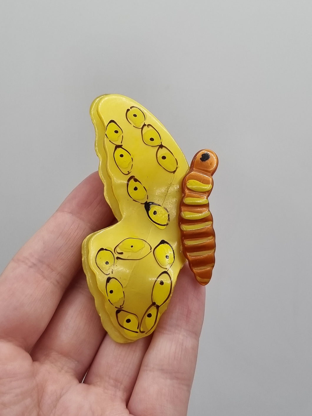 1940s Unsigned Coro Nylon Yellow and Orange Huge Butterfly Brooch