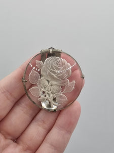 1940s Carved Glass Rose Dress Clip