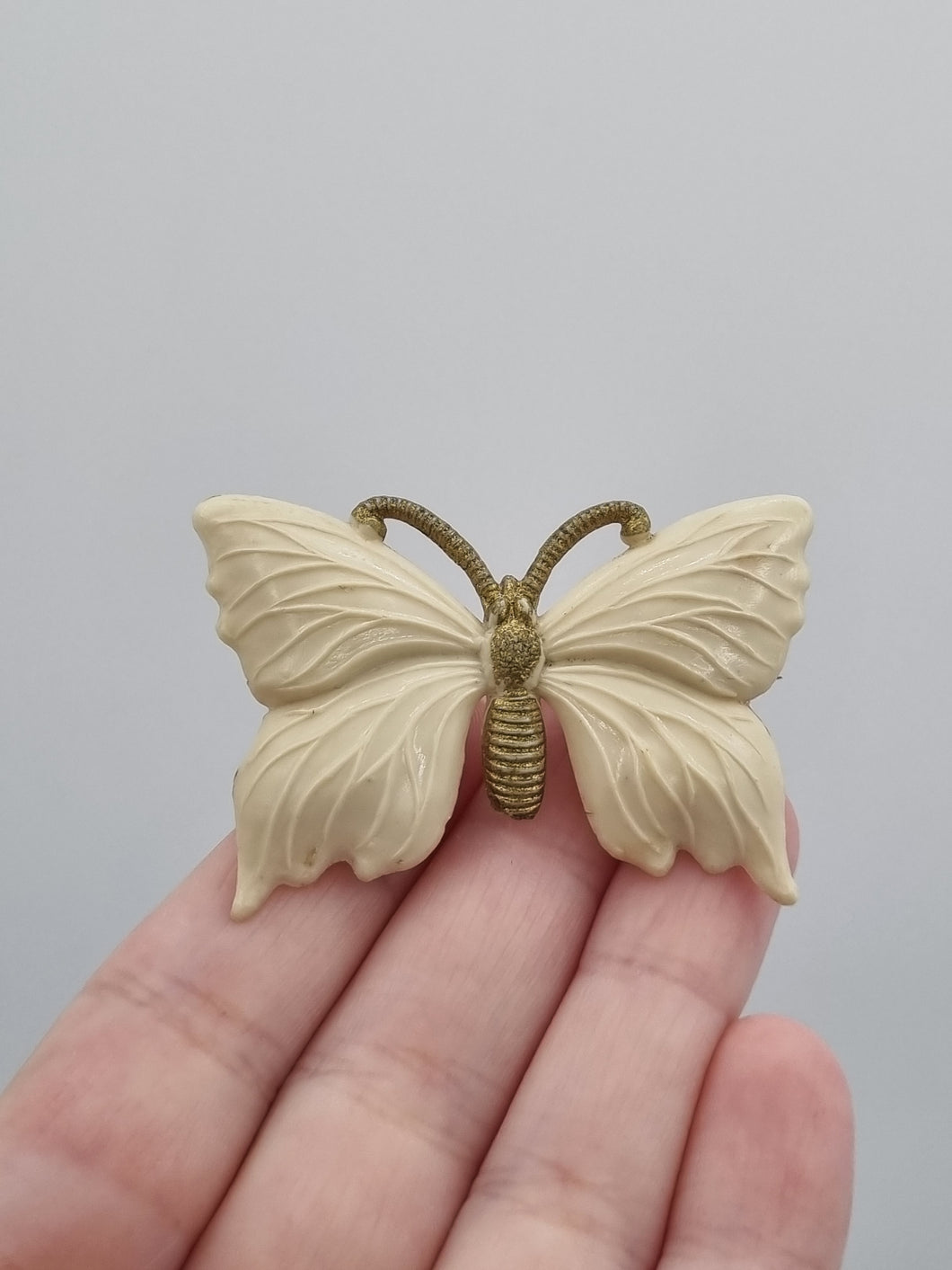 1940s Off White Celluloid Butterfly Brooch