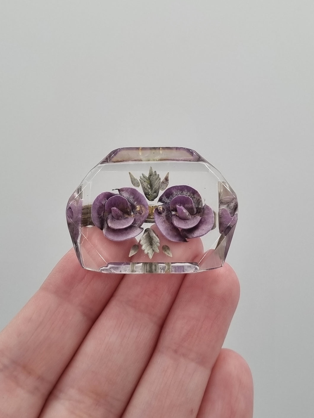 1940s Lilac Flower Reverse Carved Lucite Brooch