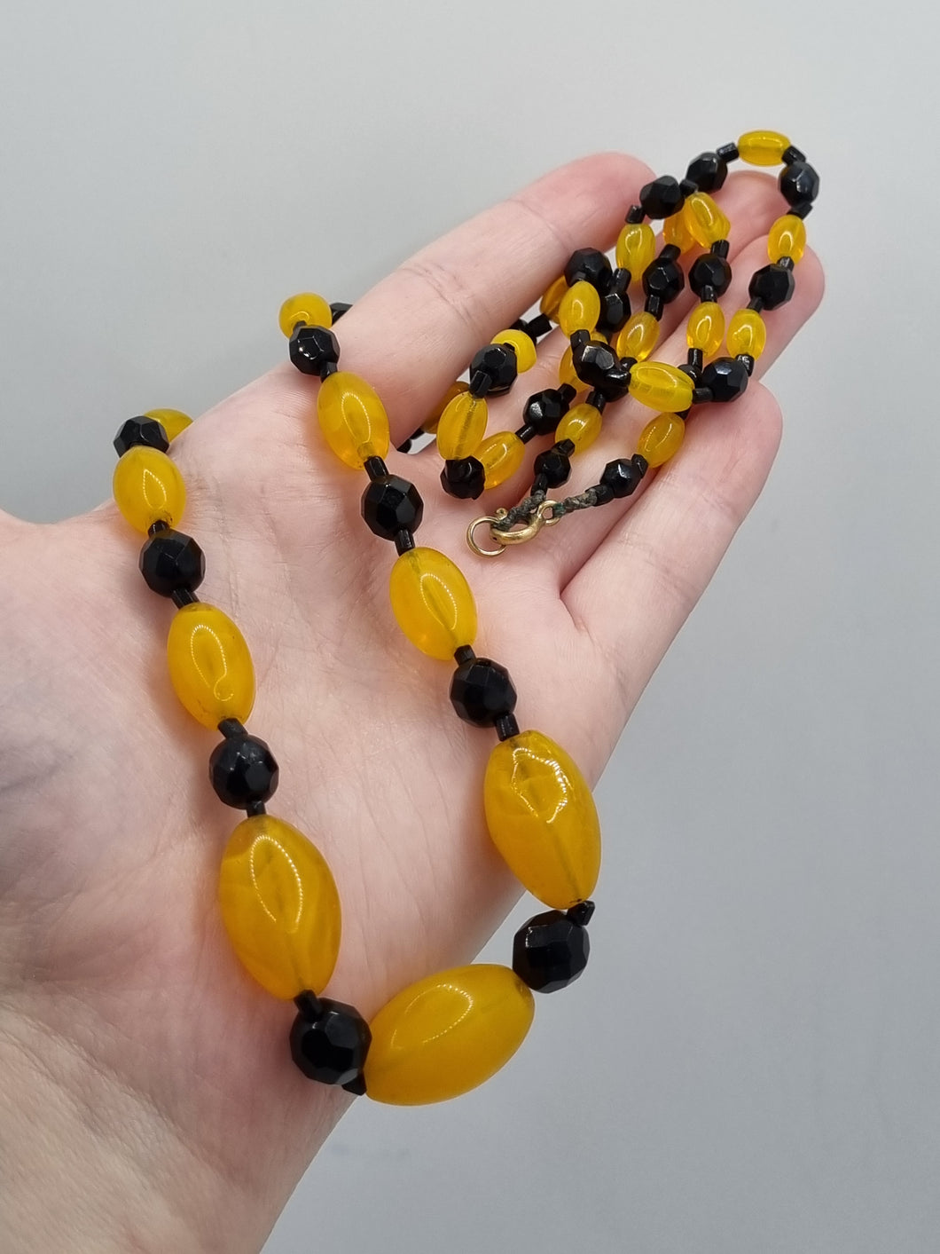 1930s Art Deco Bright Orange and Black Glass Necklace