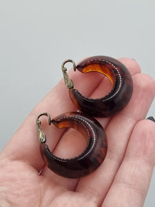 1940s Huge Chunky Root Beer Bakelite Earrings