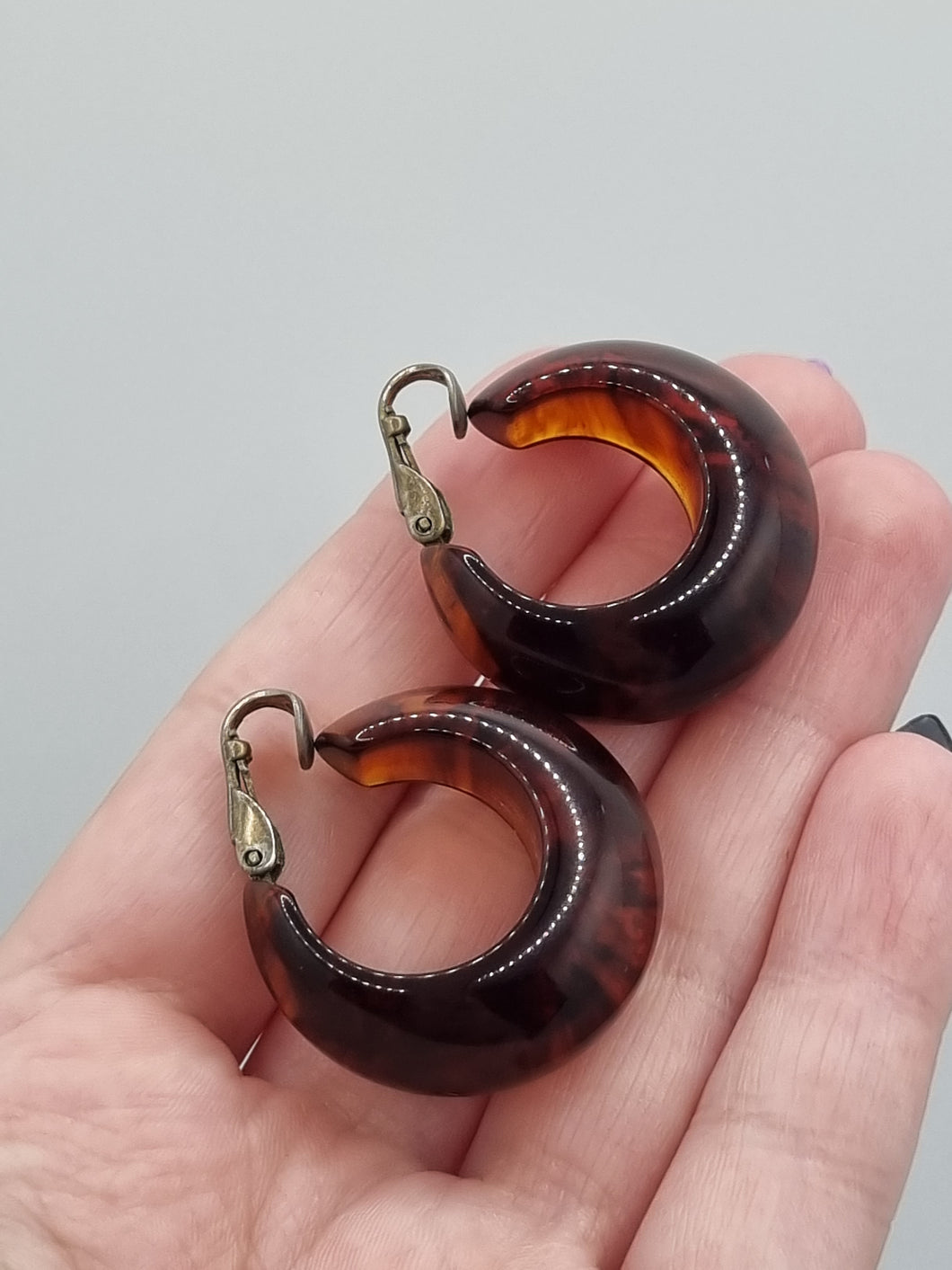 1940s Huge Chunky Root Beer Bakelite Earrings