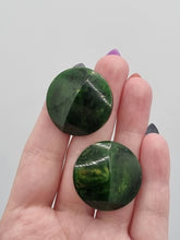 Load image into Gallery viewer, 1940s Cat Eye Shape Green and Yellow Marbled Bakelite Earrings
