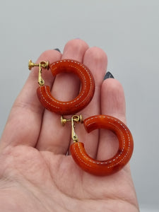 1940s Marbled Brick Red Chunky Bakelite Screwback Earrings