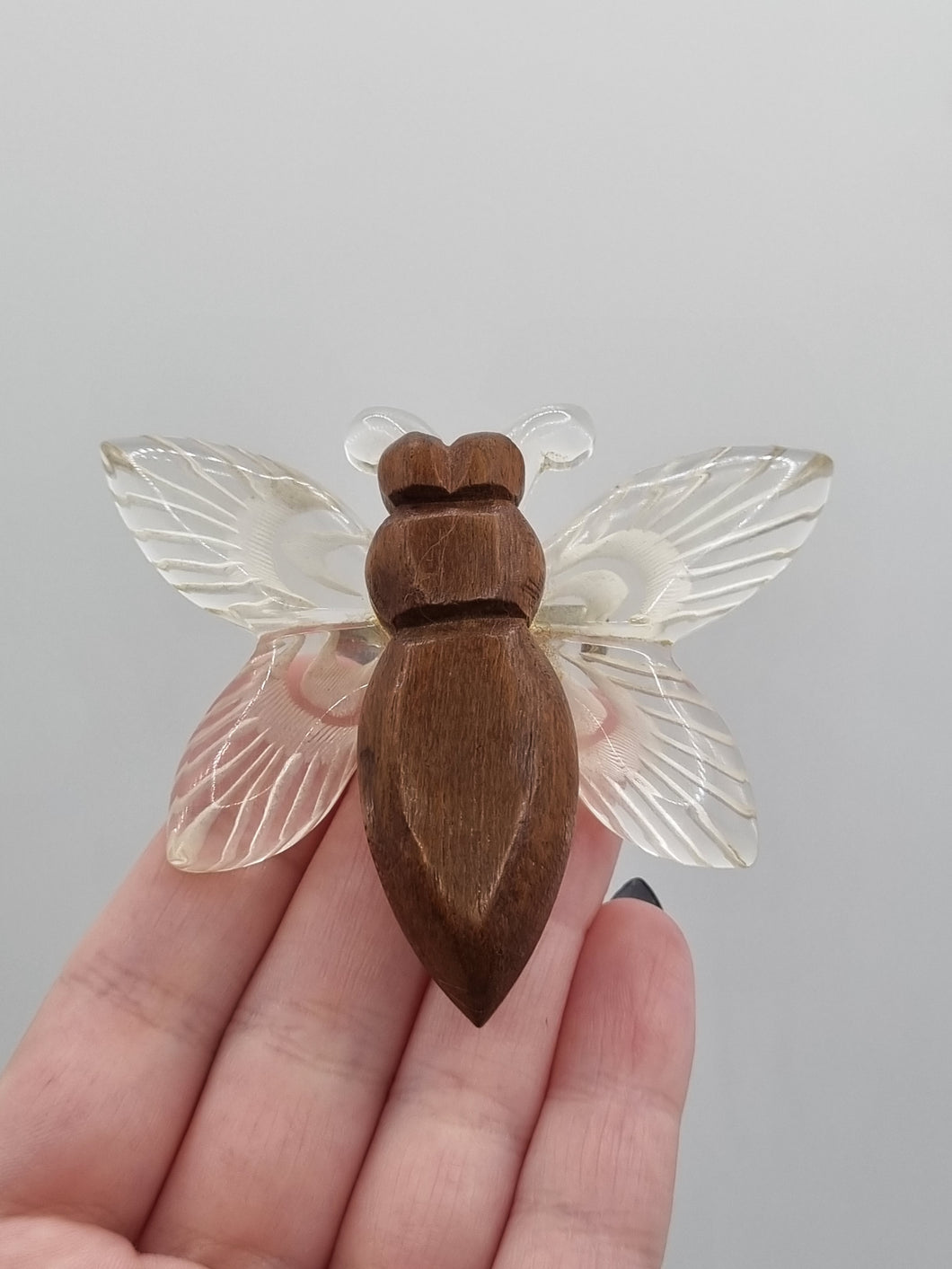 1940s Huge Chunky Wood and Lucite Bug Brooch