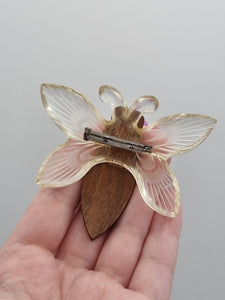 1940s Huge Chunky Wood and Lucite Bug Brooch