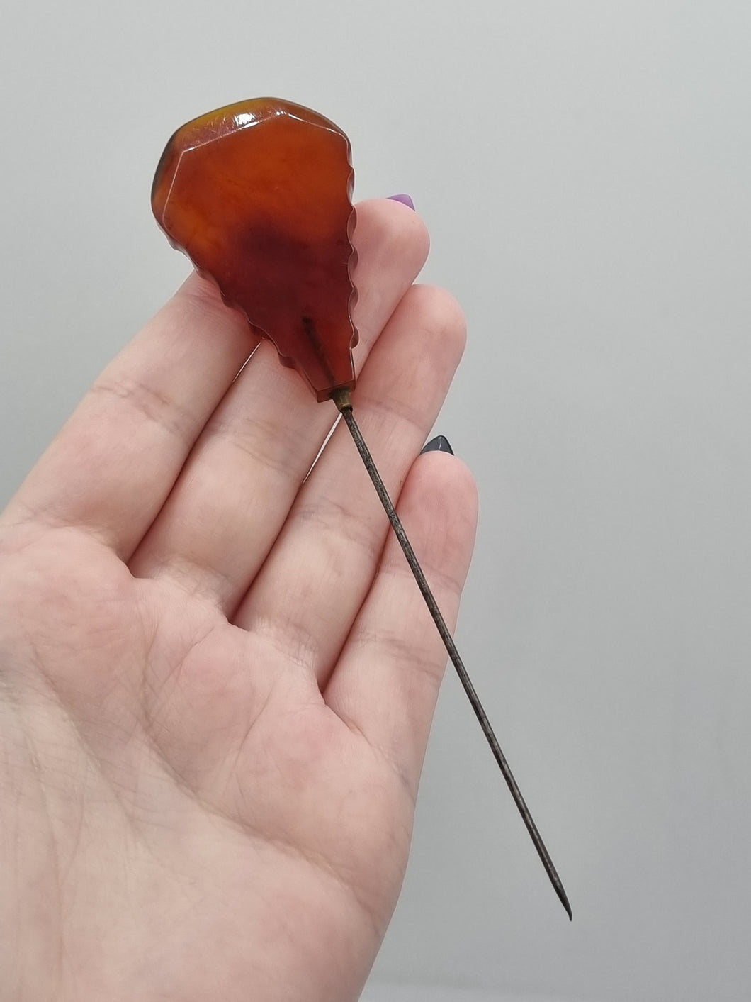 1930s Deco Root Beer Bakelite Hat Pin