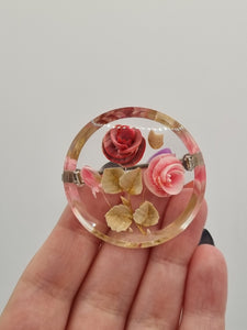 1940s Pink Rose Reverse Carved Lucite Brooch