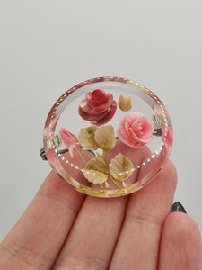 1940s Pink Rose Reverse Carved Lucite Brooch
