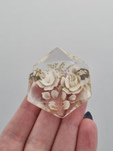 Load image into Gallery viewer, 1940s White Flower Reverse Carved Lucite Brooch
