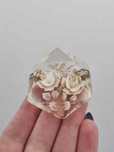 1940s White Flower Reverse Carved Lucite Brooch