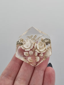 1940s White Flower Reverse Carved Lucite Brooch