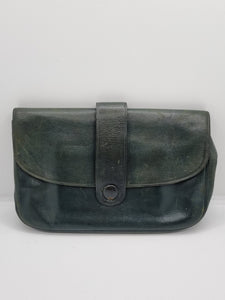 1940s Dark Green Leather Clutch Bag