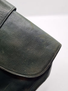1940s Dark Green Leather Clutch Bag