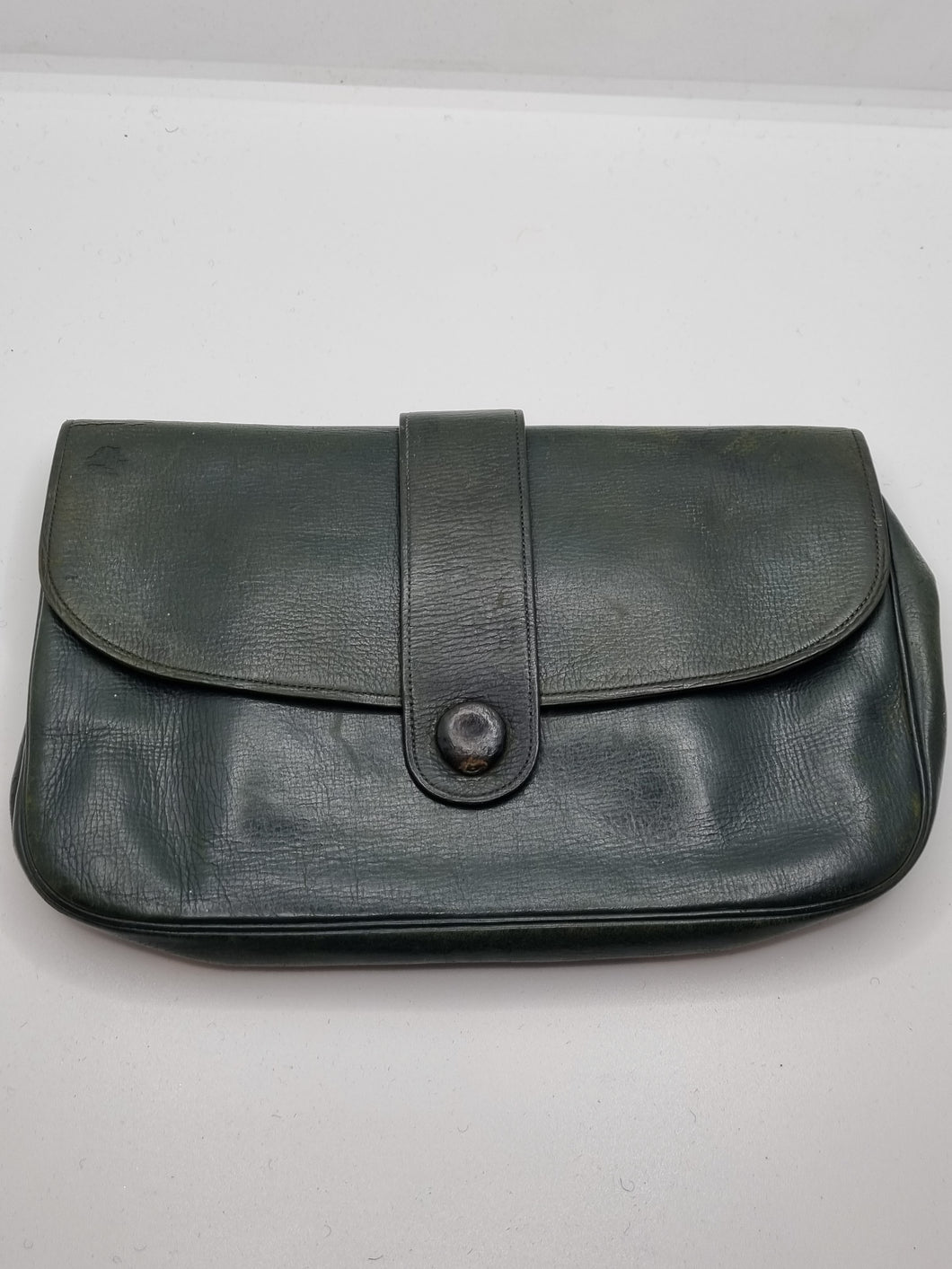 1940s Dark Green Leather Clutch Bag