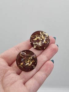 1950s Marroon and Gold Moon Confetti Lucite Earrings